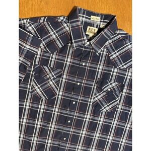 Vintage Ely Cattleman Shirt Mens 2XLT Blue Plaid Pearl Snap Western Cowboy Rodeo